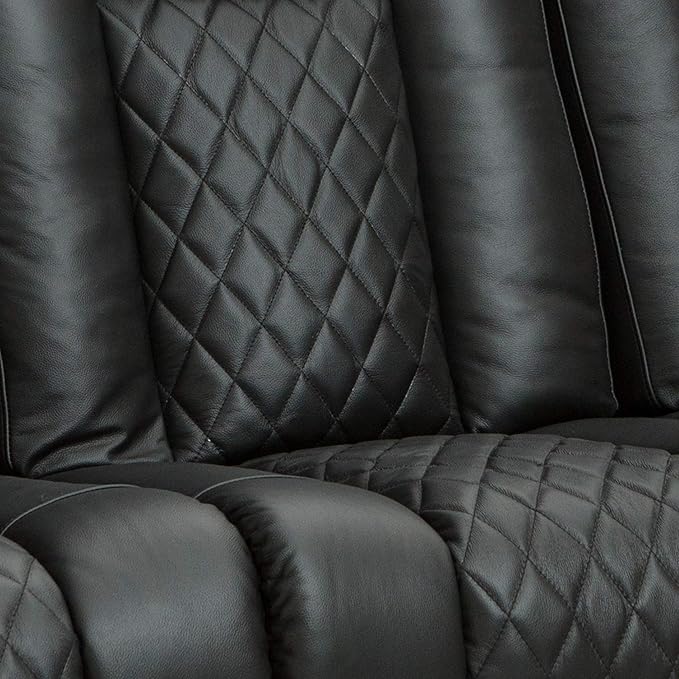 Seatcraft Anthem Home Theater Seating - Italian Leather - Power Recline Sofa - Fold-Down Table - Powered Headrests - Arm Storage - USB Charging - Cup Holders, Black