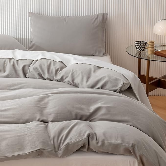 HeimenAogo Egyptian Cotton Duvet Cover Set Twin/Twin XL, Ultra Soft and Breathable Comforter Set with Zipper Closure, High Thread Count Long Staple Cotton Blanket Cover 2pcs, Light Grey