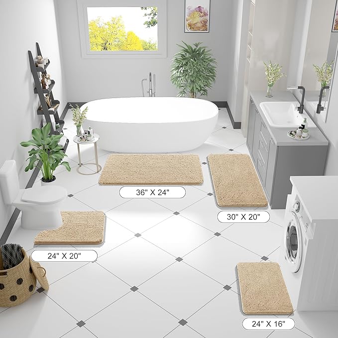 OLANLY Bathroom Rugs 70x24, Extra Soft Absorbent Chenille Bath Rugs, Rubber Backing Quick Dry, Machine Washable Bath Mats for Bathroom Floor, Tub and Shower, Home Decor Accessories, Beige