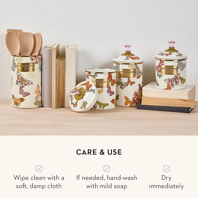 MACKENZIE-CHILDS Enamel Utensil Holder, Kitchen Utensil Holder for Countertop, Storage Caddy, Butterfly Garden