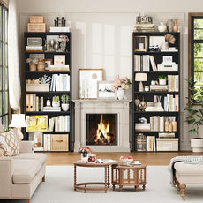 FOTOSOK 6-Tier Open Bookcase and Bookshelf Set of 2, Freestanding Display Storage Shelves Tall Bookcase for Bedroom, Living Room and Office, Black