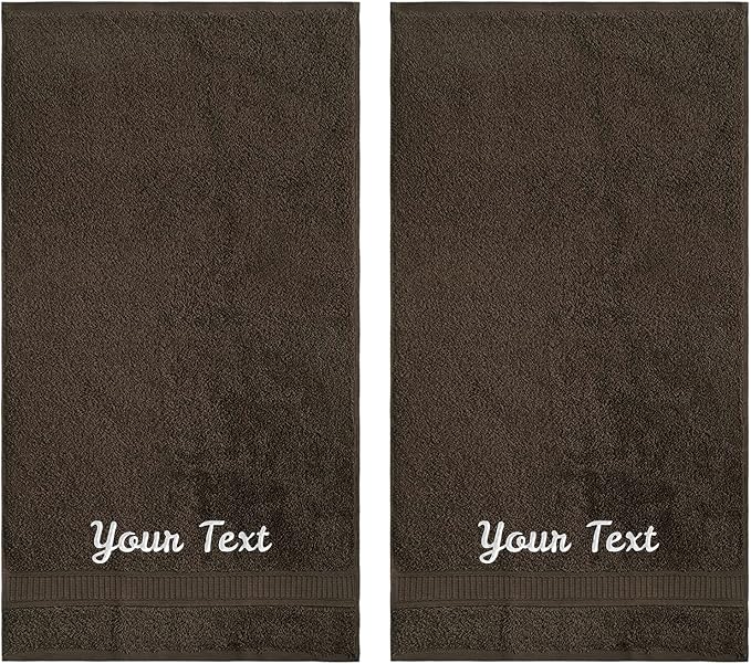 Personalized Towels, Hotel & Spa Quality, Super Soft, Highly Absorbent, Bathroom Towel Sets, 100% Turkish Genuine Cotton Monogrammed Towels 2 Piece Hand Towel Set for Face, Dorm, Gym & Spa, Dark Brown