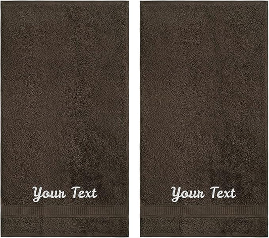 Personalized Towels, Hotel & Spa Quality, Super Soft, Highly Absorbent, Bathroom Towel Sets, 100% Turkish Genuine Cotton Monogrammed Towels 2 Piece Hand Towel Set for Face, Dorm, Gym & Spa, Dark Brown