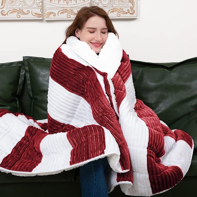 Sherpa Weighted Blanket for Adults 15lbs, 48"x72", Twin Full Size Fuzzy Heavy Throw Blanket for 120-160lbs, Microfiber Soft Thick Big Blankets Weighted Comforter Breathable Gift for Sleeping, Red
