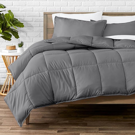 Bare Home Comforter Set - Oversized Queen Size - Ultra-Soft - Goose Down Alternative - Premium 1800 Series - All Season Warmth (Oversized Queen, Grey)