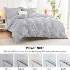 HYMOKEGE Light Grey Twin Comforter Set Seersucker 5 Pieces, All Season Luxury Bed in a Bag for Bedroom, Bedding Set with Comforters, Sheets, Pillowcase & Sham