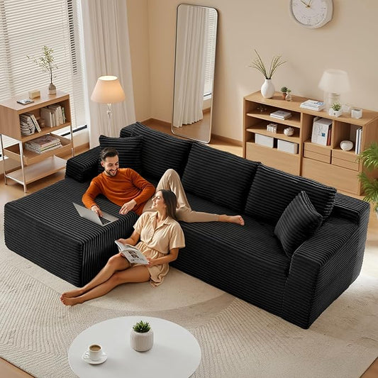 105''Sectional Cloud Couch with L Shaped Chaise,Modern Modular Sectional Sofa,Comfy Sectional Couches for Living Room,Bedroom,Apartment (Black, 105''W Left Facing Chaise)
