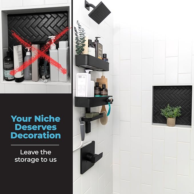 Rust Resistant Hygienic Shower Caddy – Hanging Bathroom Organizer with Adjustable Shelves, Easy Clean Trays & Magnetic Hooks for DIY Remodels & Shower Niches - Graphite