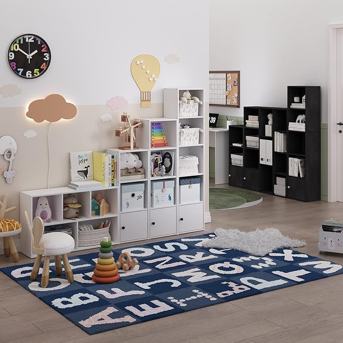 Furinno LUDER Book Shelf, 5-Tier Modern Bookshelf, Bookcase with 1 Door Storage Cabinet, 9.3 x 12 x 52, for Living Room, Bedroom, Home Office, White