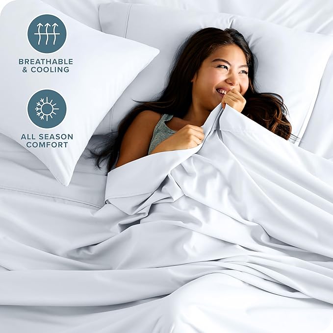 Bare Home Hotel Luxury Split California King Sheet Set, Extra Soft, Deep Pockets, Easy Fit, Cooling & Breathable, Wrinkle, Fade, Stain Resistant, Includes 4 Pillowcases (Split Cal King, White)