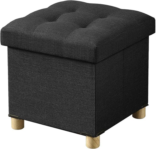 BRIAN & DANY Ottoman with Storage, Small Storage Ottoman for Dorm, Linen Folding Ottoman Foot Stool with Legs for Living Room and Bedroom, 15"x15"x15" - Black