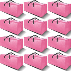 12 Pack Heavy Duty Large Moving Bags W/Backpack Straps - Strong Handles & Zippers, Storage Totes For Space Saving, Fold Flat, Alternative to Moving Box and Storage Bin, Pink