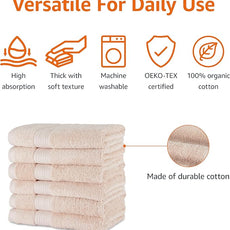 Amazon Basics Fade-Resistant 100% Cotton Hand Towel, 6 Pack, 16