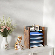 Wood Desk Organizer - 5-Tier Desktop File Organizer, Wooden Paper Tray, Office Desk Organzier and Accessories for Papers, Mail, Notebooks, Stationery