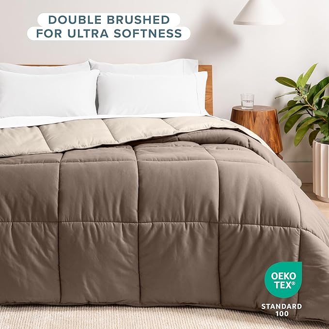 Bare Home Oversized King Comforter - Reversible Colors - Goose Down Alternative - Ultra-Soft - Premium 1800 Series - All Season Warmth - Bedding Comforter (Oversized King, Taupe/Sand)