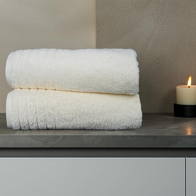 Tens Towels Pack of 2 Extra Large Bath Sheets 35 x 70 Inches, 100% Cotton, Larger & Lighter Weight, Quicker to Dry, Super Soft & Absorbent, Oversized Bath Towels, Cream