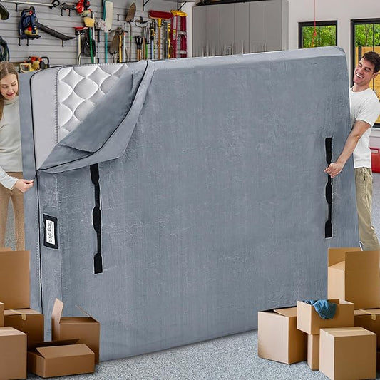 Mattress Bags for Moving and Storage, BETU Queen Mattress Protector Waterproof Mattress Cover with 8 Heavy Duty Handles and Zipper Extra Thick Moving Supplies for Bed Reusable (82x62x13.5 Grey)