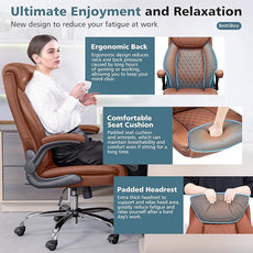 Office Chair, Ergonomic High Back Home Office Desk Chair, Big and Tall Breathable Leather Office Chair with Lumbar Support Flip-Up Armrests, Computer Chair with Rocking Function