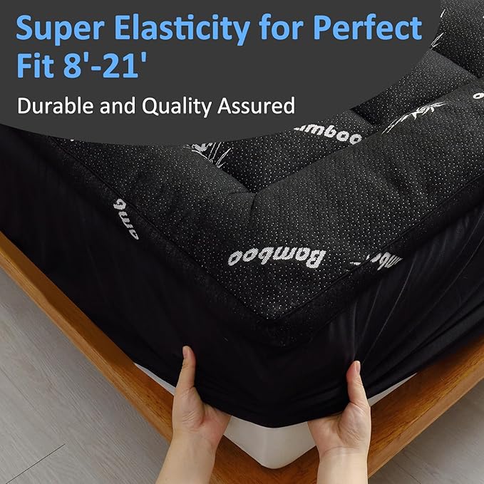 Favorland Mattress Topper Twin Size - Cooling Extra Thick Breathable Viscose Made from Bamboo Mattress pad - Soft Quilted Fitted Mattress Cover with 900 GSM Down Alternative Fill (8-21”Deep Pocket)