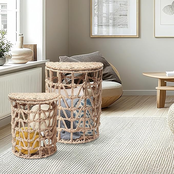 Jerry & Maggie Wicker Storage Basket & Laundry Hamper with Lid, Large Wicker Laundry Basket for Toy Storage & Blanket Organization, Laundry Room Organization Essentials, Woven Basket 2 Pack (2 Sets)