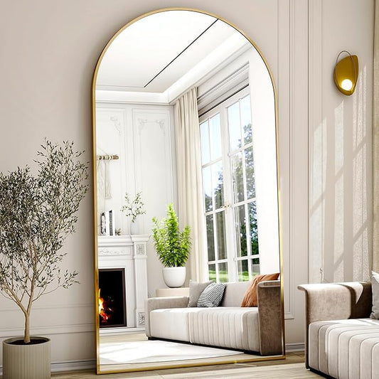 77" x 38" Arched Full Length Mirror with Gold Aluminum Frame - Oversized Floor Mirror for Bedroom, Living Room & Gym - Wall Mounted/Standing/Leaning Design