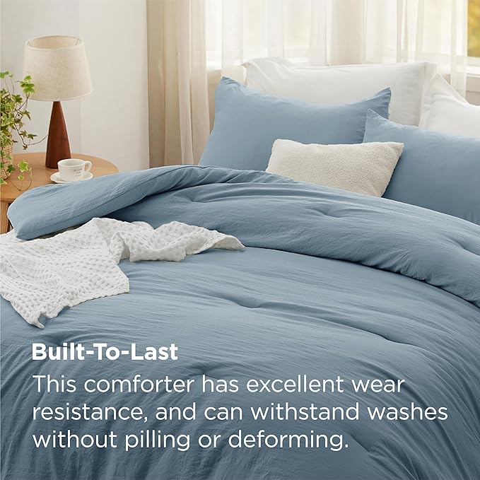 Bedsure Full Size Comforter Set, Grayish Blue Soft Prewashed Bedding for All Seasons, 3 Pieces GentleSoft™ Warm Down Alternative Bed Set, 1 Lightweight Comforter (82"x86") and 2 Pillowcases (20"x26")