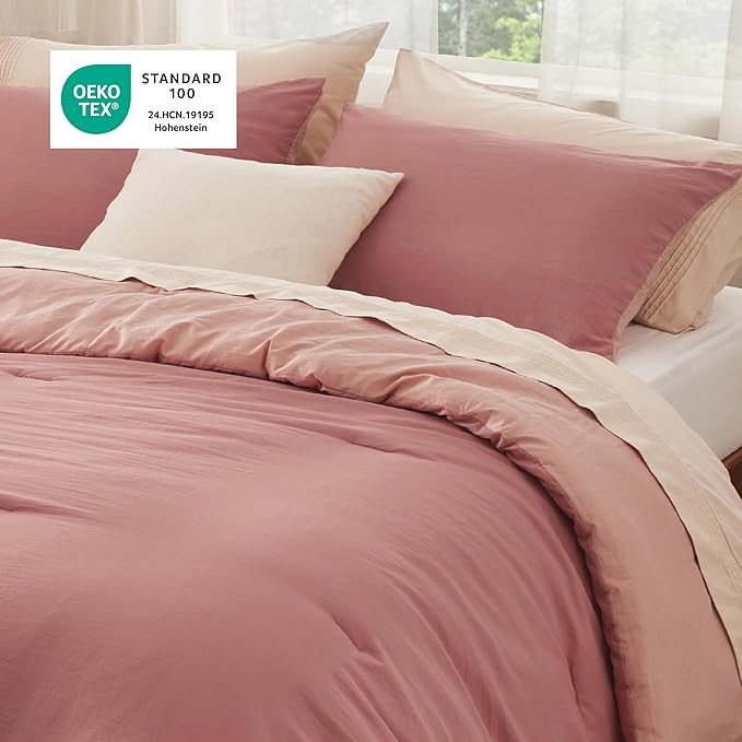 Bedsure Twin/Twin XL Comforter Set, Reversible Pink Clay Soft Prewashed Bedding for All Seasons, 2 Pieces Warm Down Alternative Bed Set, 1 Lightweight Comforter (68"x88") and 1 Pillowcase