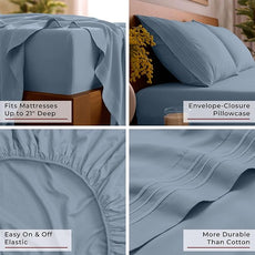 Mellanni King Sheet Set - 6-Piece Iconic Collection Bedding, (Including 4 Pillowcases), 21-Inch Extra Deep Pocket, Easy Care, Ultra Soft, Cooling Sheets, Brushed Microfiber - Blue Hydrangea