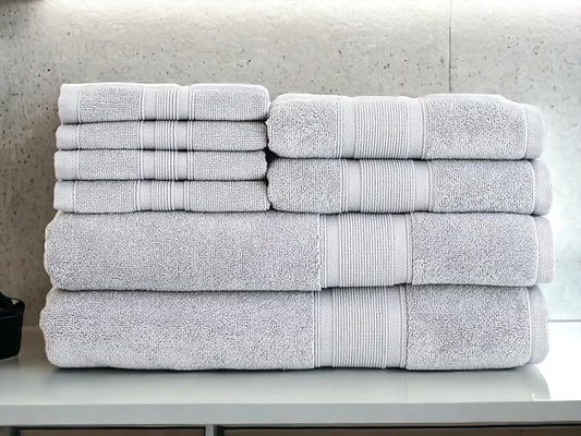 Luzia 8 Piece Bathroom Towel Set - 100% Turkish Cotton, Premium Quality - 2 Bath Towels 2 Hand Towels and 4 Washcloths (Light Grey)