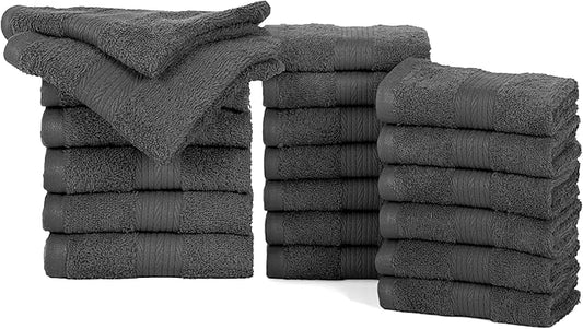 Ample Decor Wash Cloths for Bathroom, 600 GSM 100% Cotton Soft Absorbent WashCloth – 20Pcs Gray