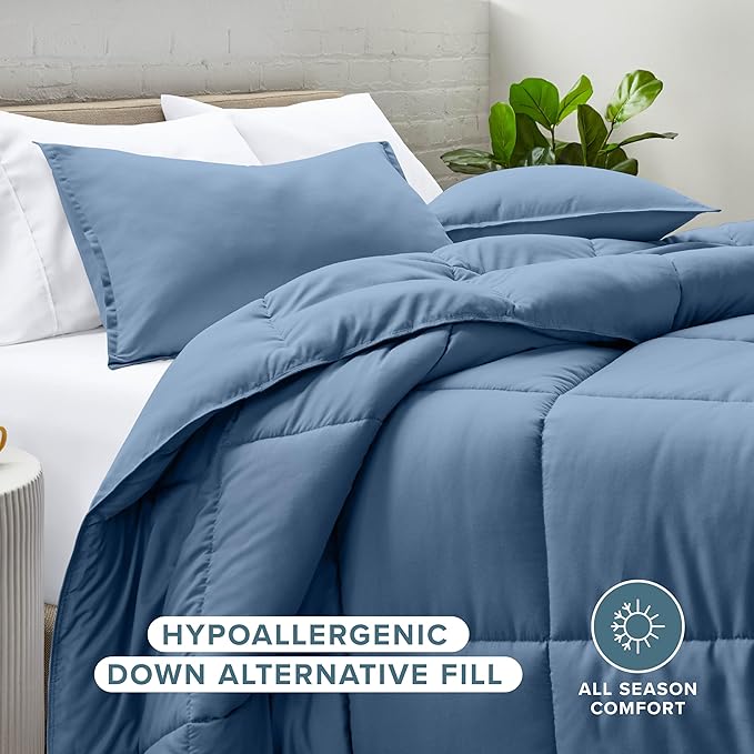 Bare Home Comforter Set - Full Size - Ultra-Soft - Goose Down Alternative - Premium 1800 Series - All Season Warmth (Full, Coronet Blue)