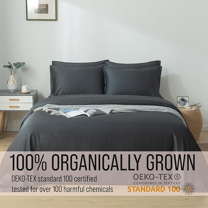 Bella Coterie 7 Piece Luxury Bamboo Viscose Split King Size Sheet Set | 2 Fitted Sheets for Adjustable Beds | 100% Organically Grown | Cooling for Hot Sleepers | 4 Pillowcases [Charcoal Grey] BC