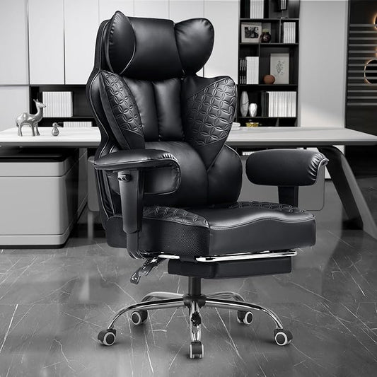 COMHOMA Big and Tall Office Chair 400LBS Heavy Duty Gaming Chair with Deluxe Embossing Leather High Back Wider Ergonomic Computer Chair with Foot Rest 150°Reclining Pocket Spring Lumbar Support