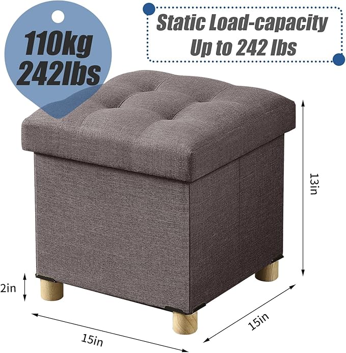 BRIAN & DANY 15 Inches Ottoman with Storage, Square Small Storage Ottoman Foot Rest with Legs, Ottomans Foot Stool for Dorm, Living Room, Entryway (Brown)