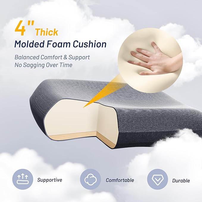 Office Desk Chair for Long Hours & Lower Back Pain Relief – 4“ Thick Molded Foam Cushion, Enhanced Lumbar Support, Padded Flip-up Armrests, Dark Gray