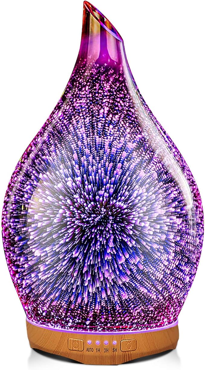 Porseme 280ml Essential Oil Diffuser 3D Hand-Blown Glass Aroma Diffusor, Aromatherapy Unltrasonic Cool Mist deffuser, 7 Color Changing Humidifier, Waterless Shut-Off, Timer Function for Home Office