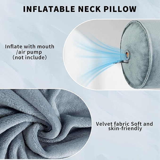 ONTYZZ Inflatable Round Neck Pillow Cervical Roll Pillow Cylinder Bolster Pillow for Head, Neck, Back, Legs and Yoga, Grey（3.93 * 18.89）