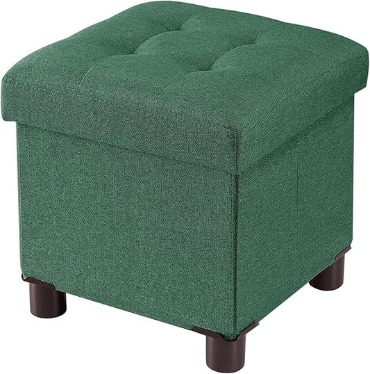 BRIAN & DANY Small Ottoman with Storage, Small Storage Ottoman, Folding Foot Stool with Wood Legs for Living Room and Bedroom Linen Rest Seat, 12.6"x12.6"x12.8" - Dark Green