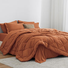 Love's cabin Twin XL Comforter Set Terracotta, 5 Pieces Twin XL Bed in a Bag, All Season Bedding Sets with 1 Comforter, 1 Flat Sheet, 1 Fitted Sheet, 1 Pillowcase and 1 Pillow Sham