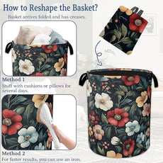 Floral Boho Laundry Basket,Foldable Oxford Cloth Pink Flower Vintage Laundry Hamper with Handles, 20.8