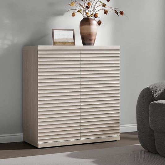 SICOTAS Buffet Cabinet with Storage Accent Sideboard Modern Credenza with Doors & Shelves Fluted Media Console Mid Century Coffee Bar Table for Living Room Kitchen Dining Room Hallway (1PCS)