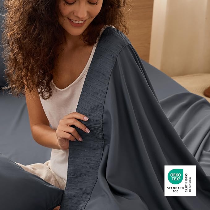 Bedsure King Size Sheets Set - 4 Pieces Soft King Sheets - Breathable & Cooling - Hotel Luxury - Easy Care Polyester Microfiber Bedding for Women, Men, Dark Grey