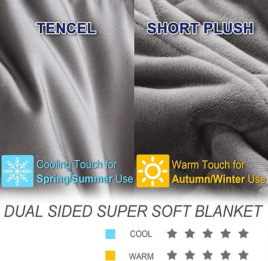 OMYSTYLE Weighted Blanket for Adults, Reversible Tencel/Short Plush Warming & Cooling 2 in 1 All Season Heavy Blanket - Bonus Carry Bag Included