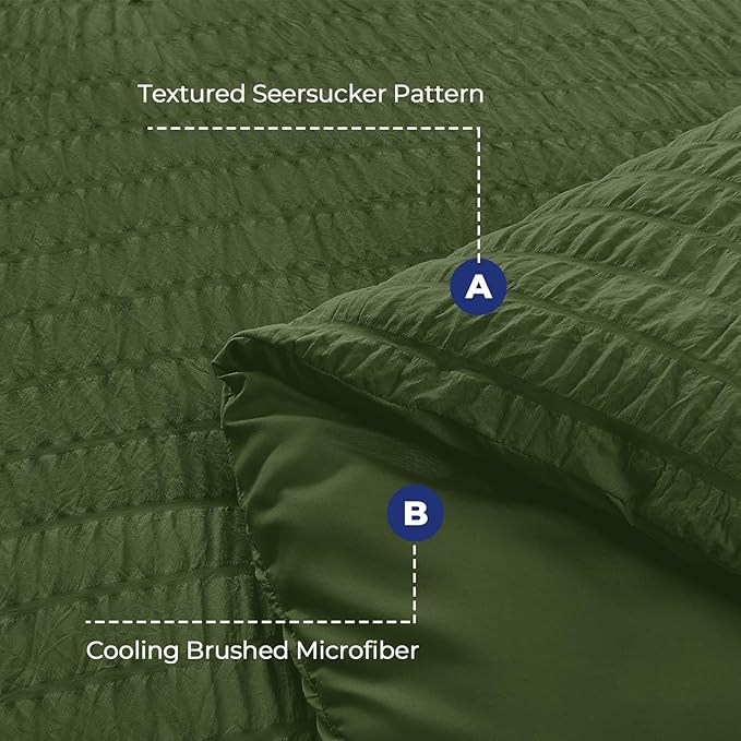 HYMOKEGE Olive Green California King Comforter Set Seersucker 7 Pieces, All Season Luxury Bed in a Bag for Bedroom, Bedding Set with Comforter, Sheets, Pillowcases & Shams
