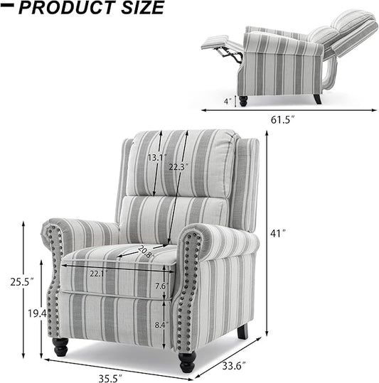 Recliner Chair, Modern Pushback Armchair with Adjustable Backrest & Footrest for Bedroom, Living Room-Grey Stripe,1 SEAT
