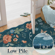 Lahome Floral Washable Entryway Rug, 2X3 Soft Kitchen Rugs Non-Slip, Ultra-Thin Door Mat Indoor Entrance Stain Resistant Boho Small Throw Carpet for Bathroom Bedroom Entry, Navy Blue