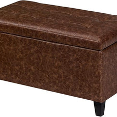 Joveco Storage Ottoman Bench, 33 Inches Faux Leather Rectangle Tufted Foot Stool for End Foot of Bed, Bedroom, Living Room, Walnut