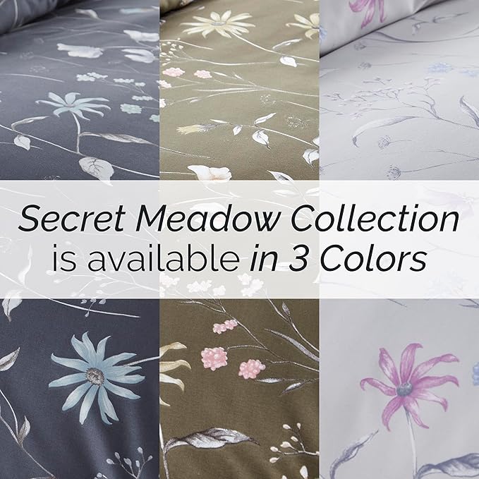 Southshore Fine Living, Inc. Floral Duvet Cover Set - Premium Quality Microfiber Twin/Twin XL Bedding, Easy Care - 1 Duvet Cover, 1 Sham - Secret Meadow Grey