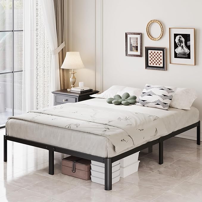 12 Inch Full Size Bed Frame with Rounded Corner Legs, 2000 LBS Heavy Duty Metal Full Platform Bed Frame No Box Spring Needed, Noise Free, Easy Assembly, Black