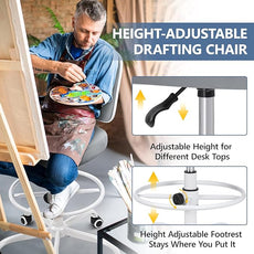 Primy Armless Tall Desk Chair, Adjustable Height and Footring, Mid-Back Ergonomic Standing Desk Chair Mesh Rolling Tall Chair for Art Room, Office or Home (Gray)